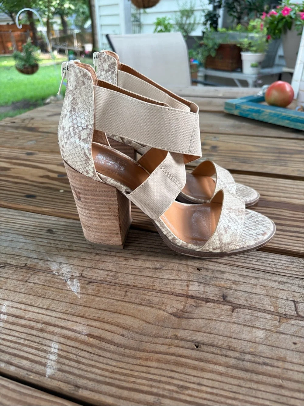 DV by Dolce Vita Beige Snake-Embossed Block Heel Sandals